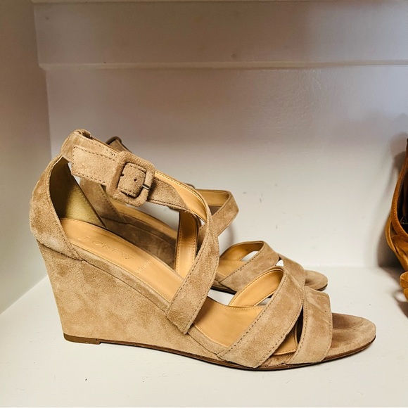 J.Crew Tan Suede Watson Wedge Sandals, Size 9 - Picture 2 of 6
